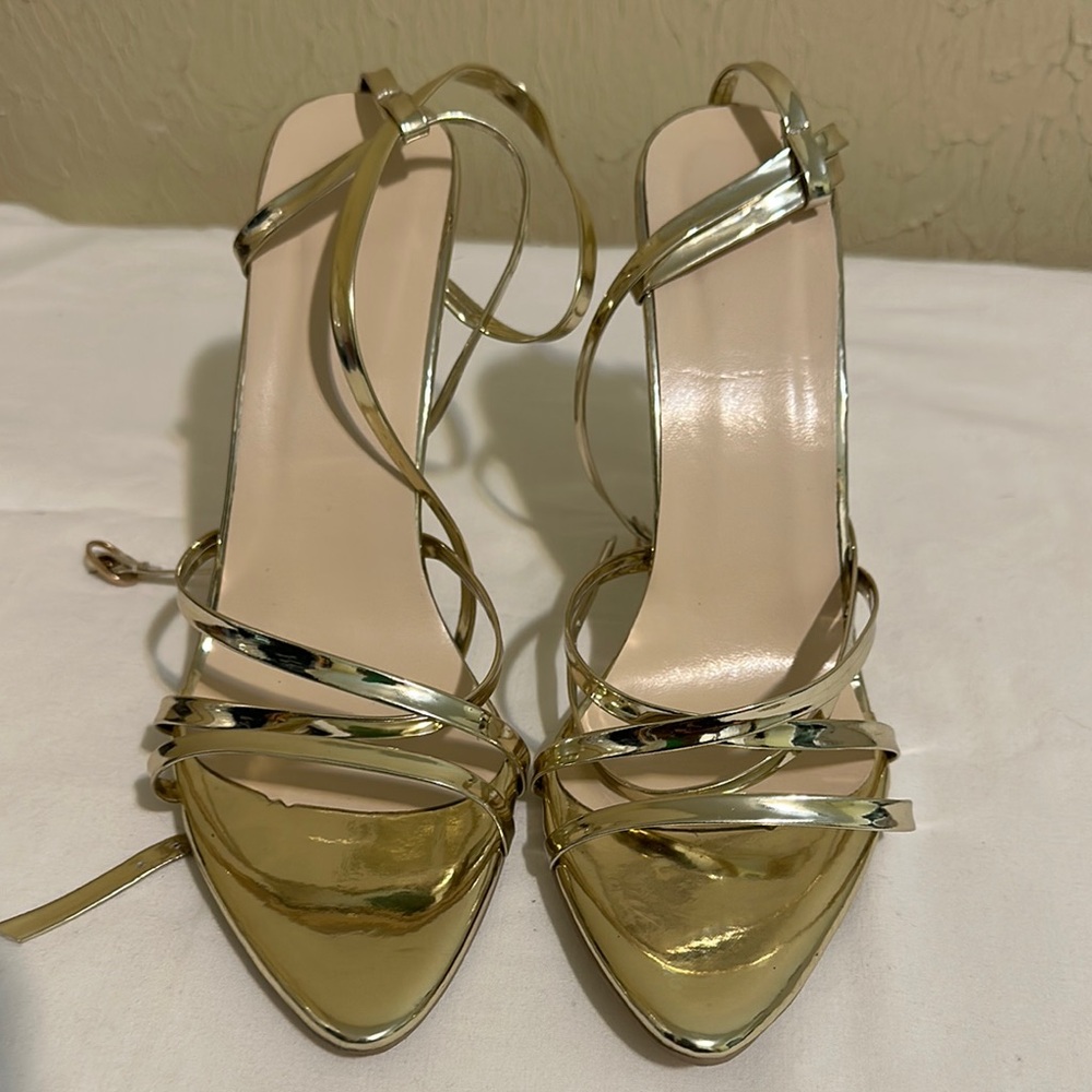 Elegant Gold Strappy Women's Heels